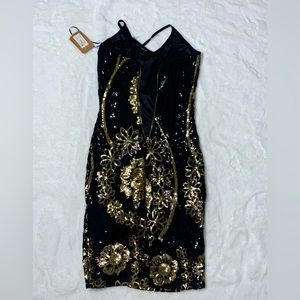 Gold & black sequence  evening dress